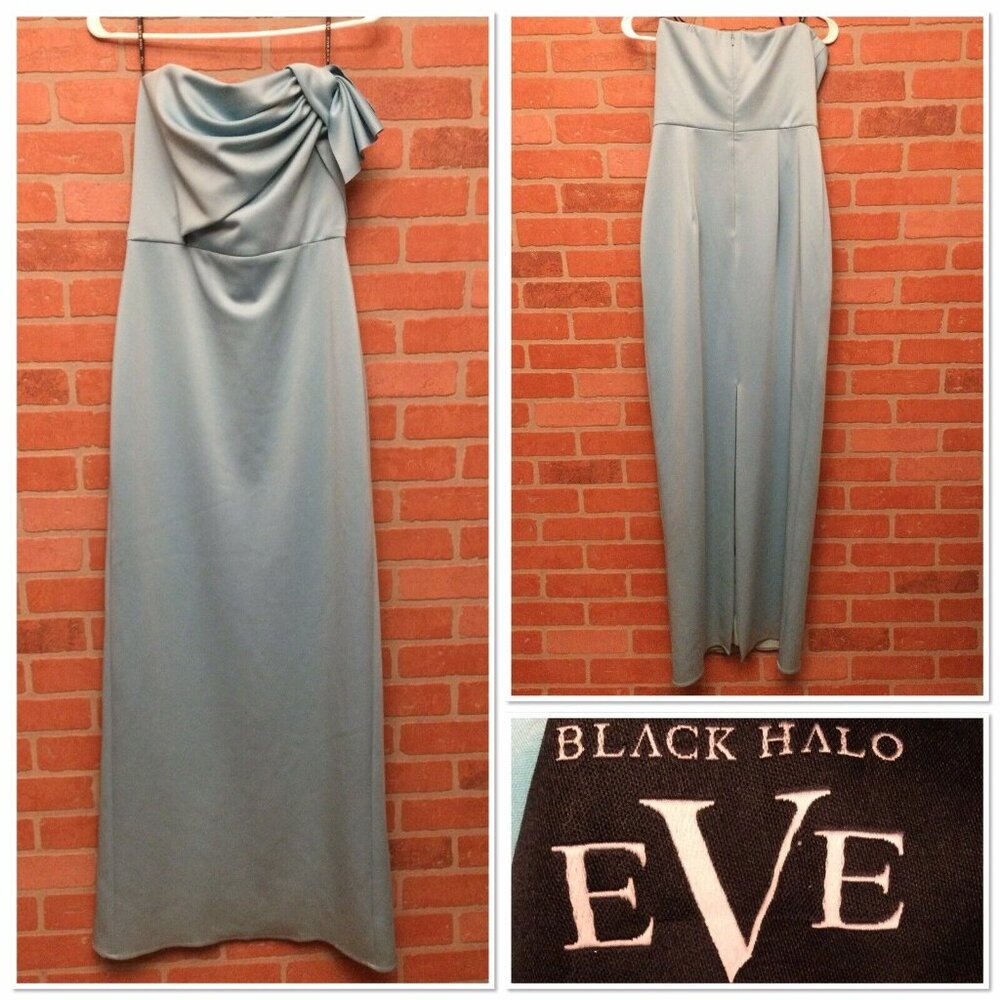 Black Halo EVE blue sleeveless ruffle top maxi formal dress size 10